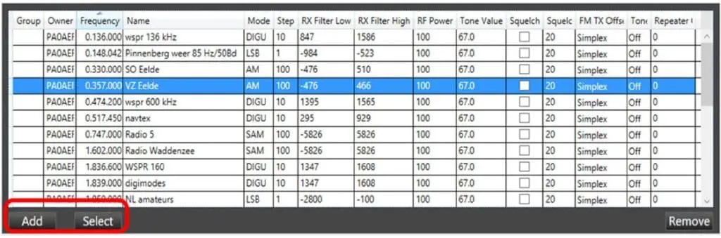 SmartSDR 9 geheugens