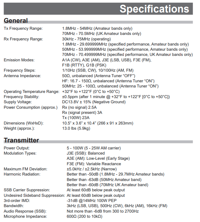specificaties van de FTDX10